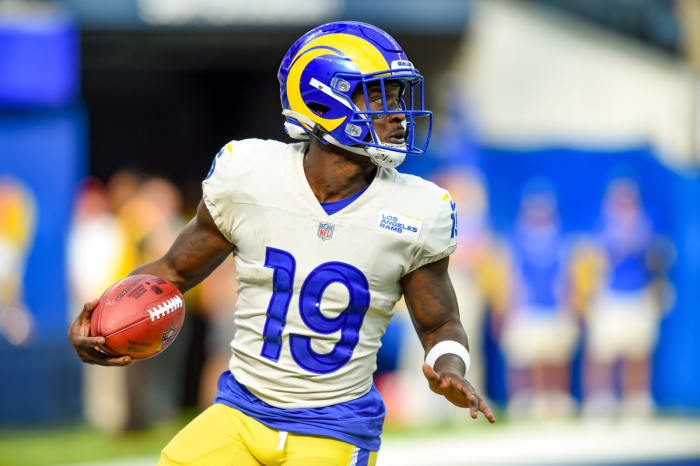 Powell toted the ball into the Rams’ own end zone against Atlanta.